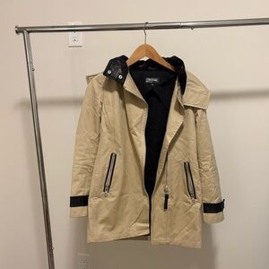 Mackage Beige Trench Coat with Black Leather Details